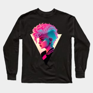 Vaporwave Vapor Girl with Mowhawk Long Sleeve T-Shirt